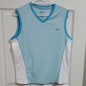 Reebok Sky Blue and White V-Neck Tank